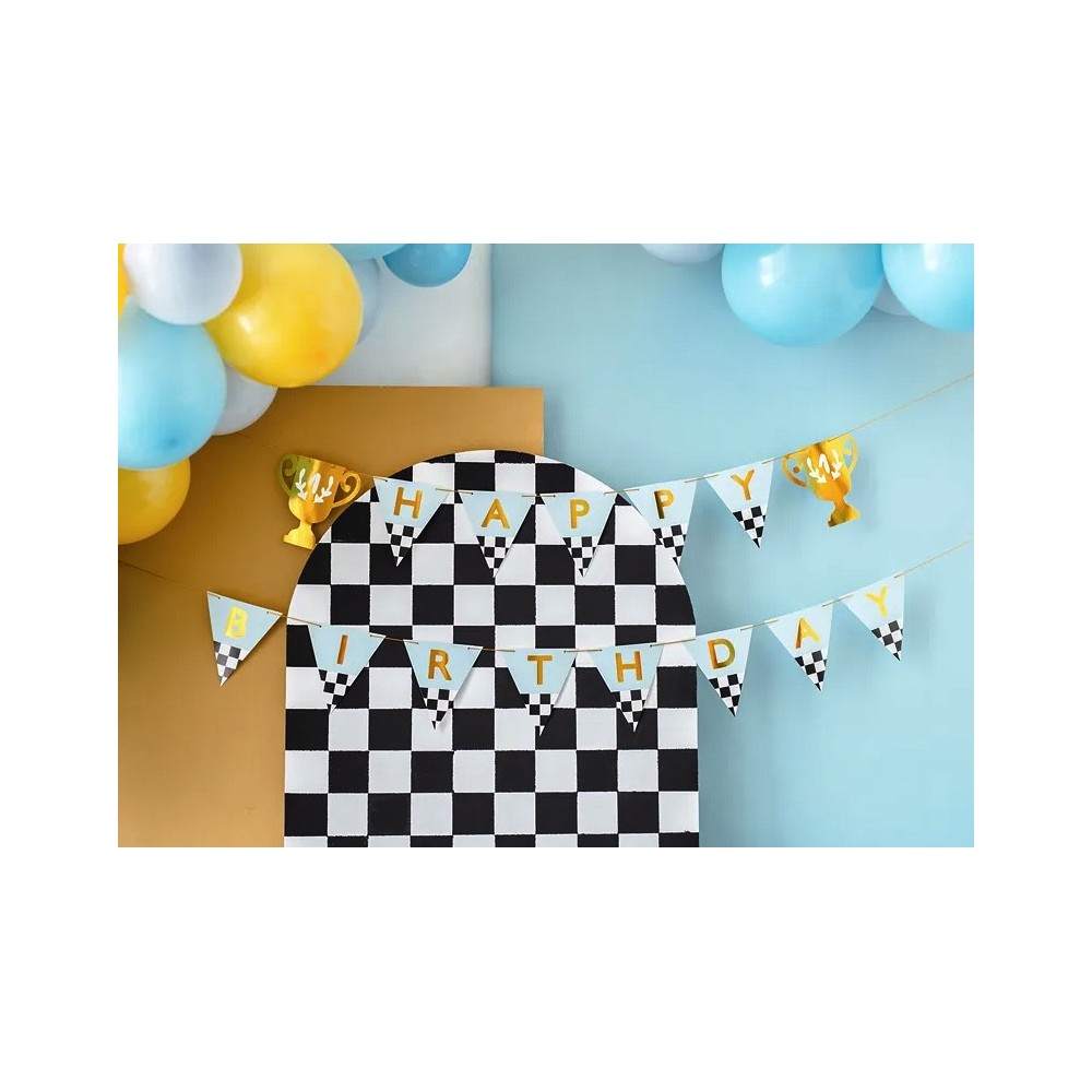 Baner Happy Birthday Puchary - niebieski, 13 x 250 cm