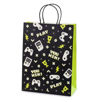 Torebka na prezenty Gamepad - czarna, 10 x 24 x 32 cm