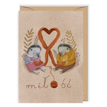Greeting card 12 x 17 cm - Cudowianki - Knitting Hedgehogs