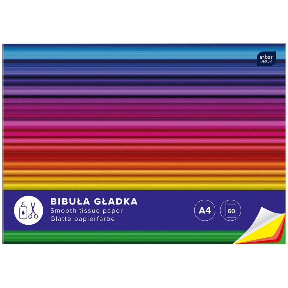Bibuła gładka w zeszycie A4 - Interdruk - 10 kolorów, 60 ark.