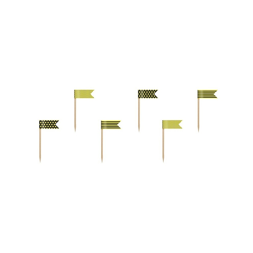 Cupcake Toppers Flags Bee - yellow, 7 cm, 6 pcs.