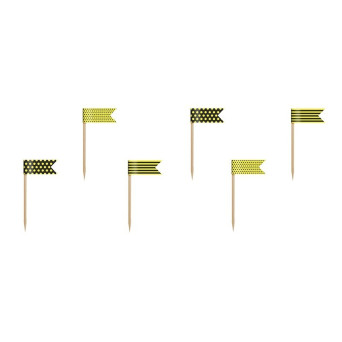 Cupcake Toppers Flags Bee - yellow, 7 cm, 6 pcs.