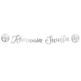Girlanda I Komunia Święta IHS - biało-srebrna, 17 cm x 150 cm