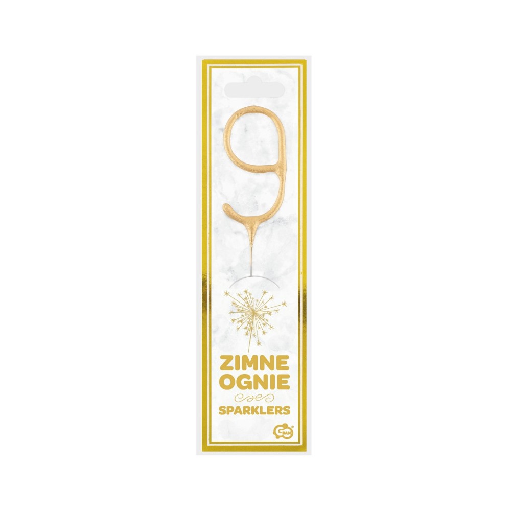 Zimne ognie Cyfra 9 - złota, 17 cm