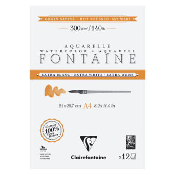 Watercolour Fontaine paper pad - Clairefontaine - hot pressed, A4, 300 g, 12 sheets