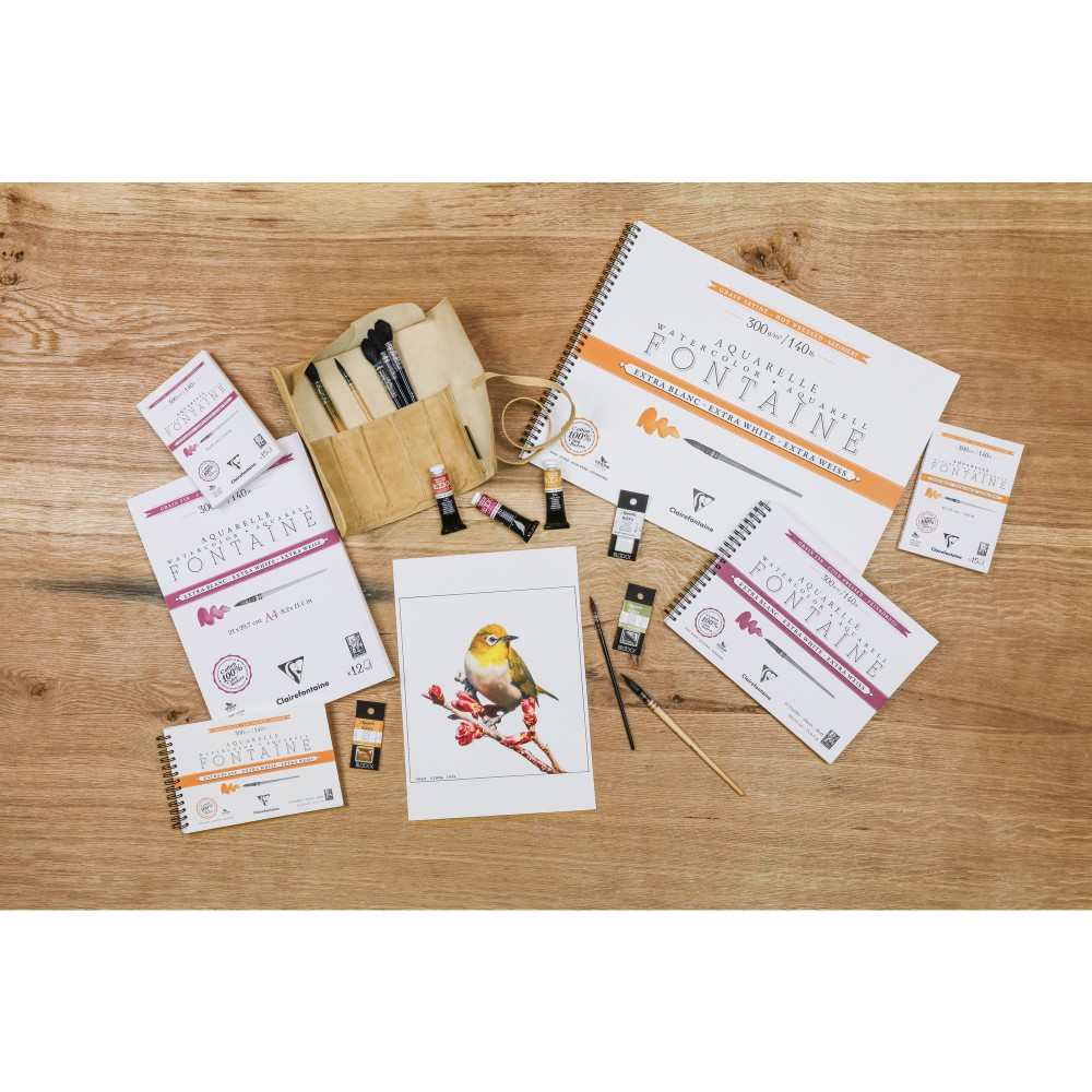 Watercolour Fontaine paper pad - Clairefontaine - hot pressed, A4, 300 g, 12 sheets