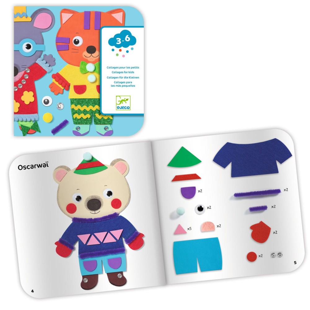 Set of collages for kids - Djeco - Dressing animals