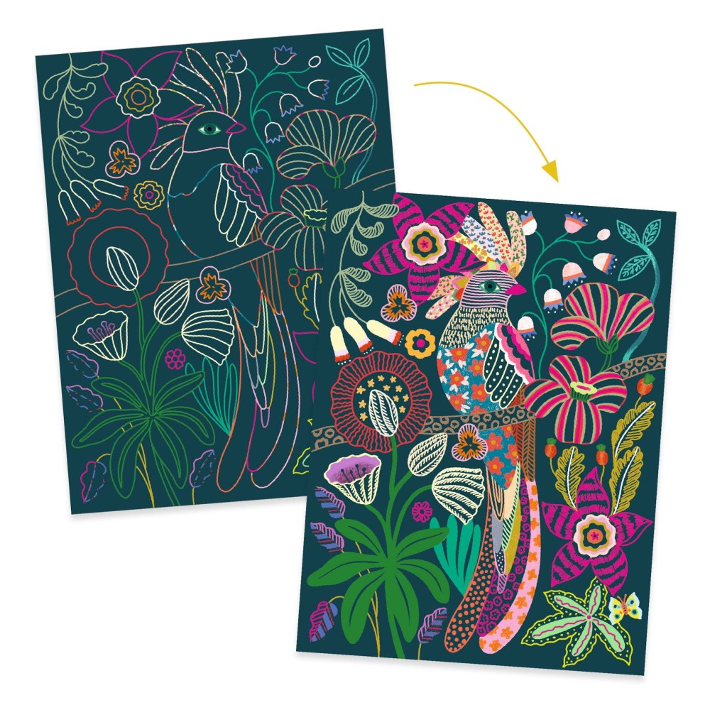 Scratch boards for children - Djeco - Rococo, 4 sheets