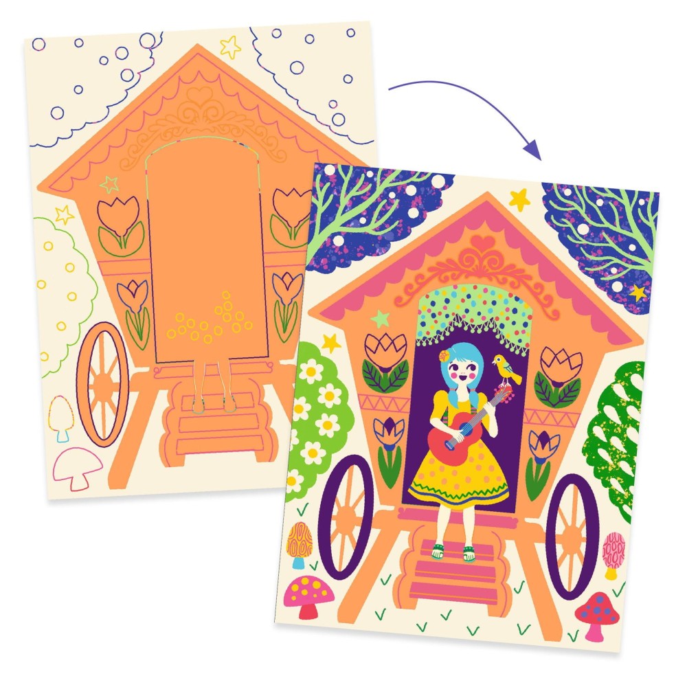 Scratch boards for children - Djeco - Fancy Houses, 4 sheets