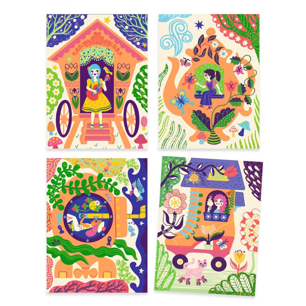 Scratch boards for children - Djeco - Fancy Houses, 4 sheets