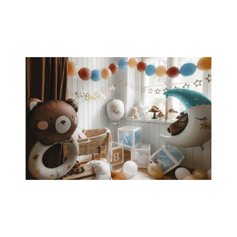 Balon foliowy, Miś na księżycu - niebieski, 80 x 98 cm