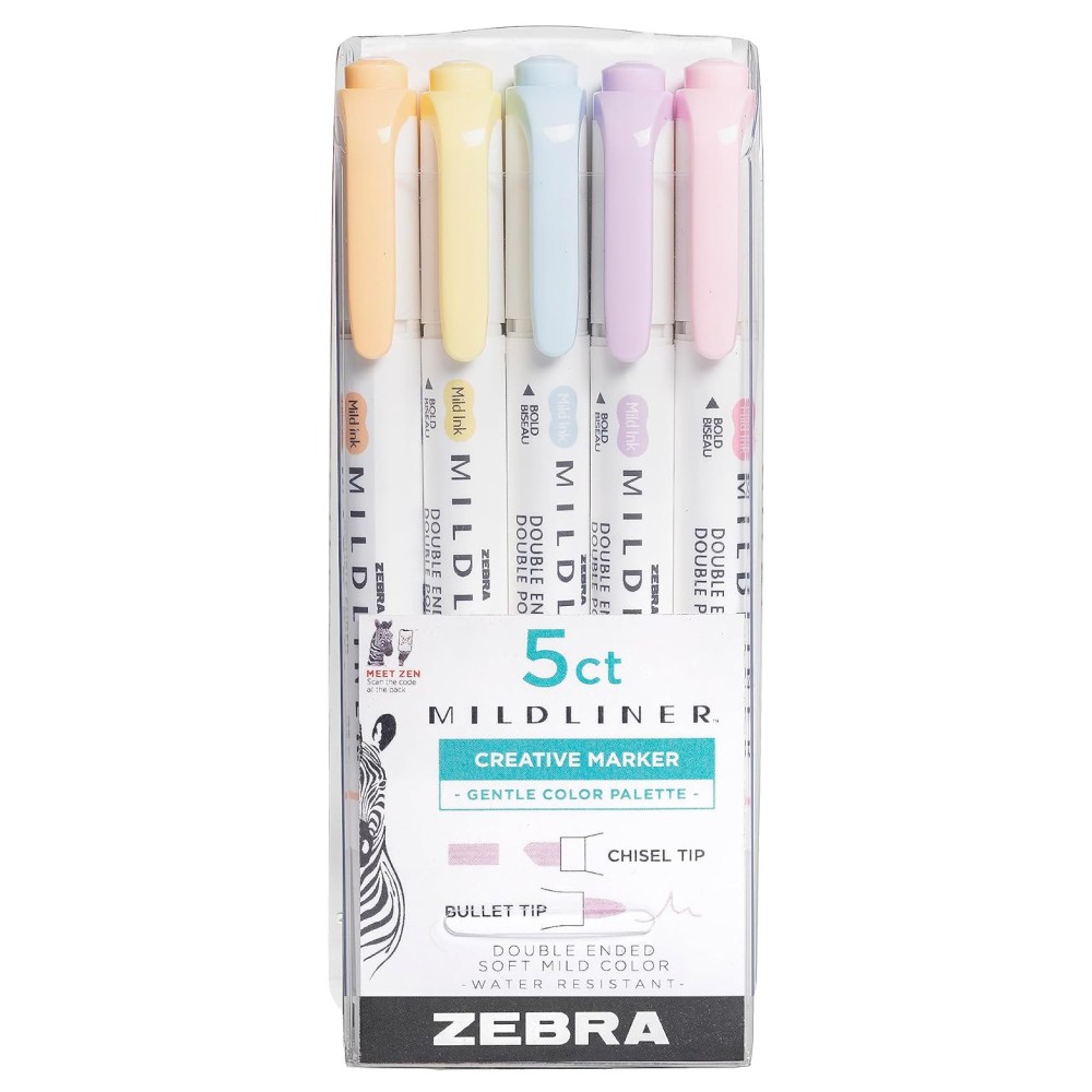 Zestaw dwustronnych zakreślaczy Mildliner Pastel - Zebra - 5 kolorów