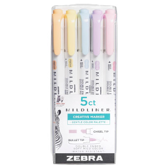 Zestaw dwustronnych zakreślaczy Mildliner Pastel - Zebra - 5 kolorów