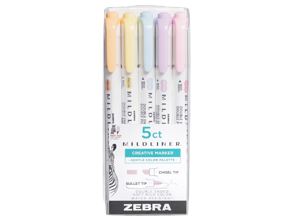Set of double ended highlighters Mildliner - Zebra - 5 pcs.
