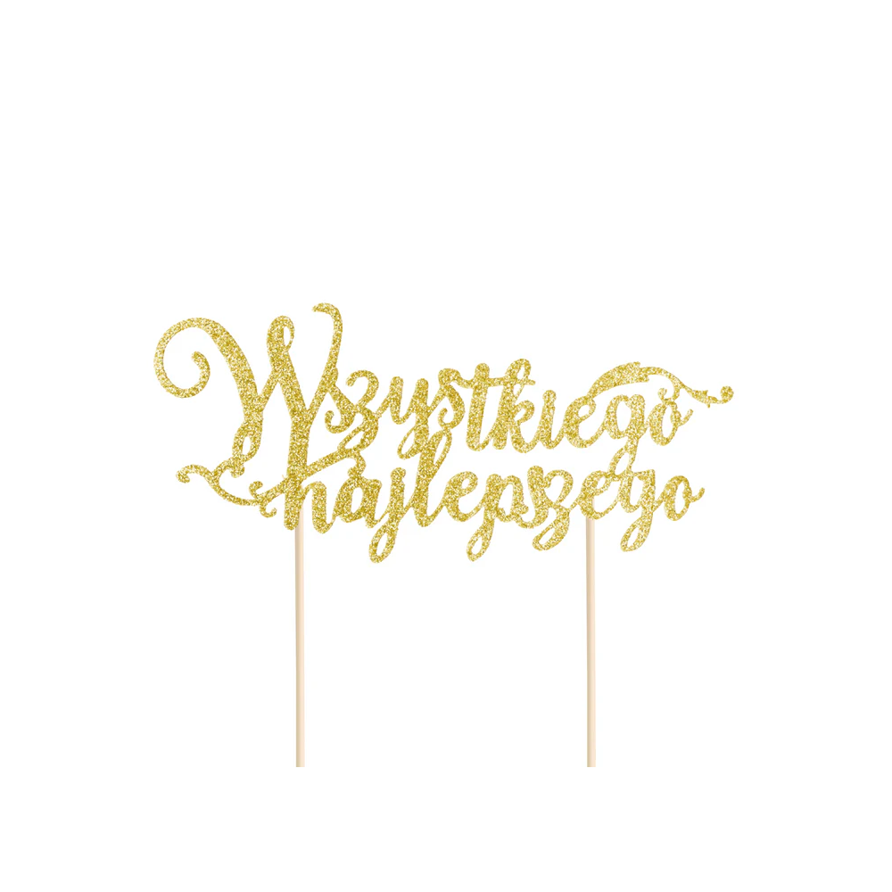 Cake topper Wszystkiego Najlepszego - gold, 14 x 19 cm