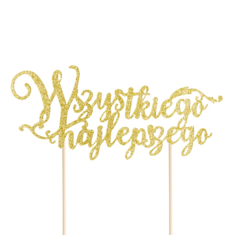 Cake topper Wszystkiego Najlepszego - gold, 14 x 19 cm