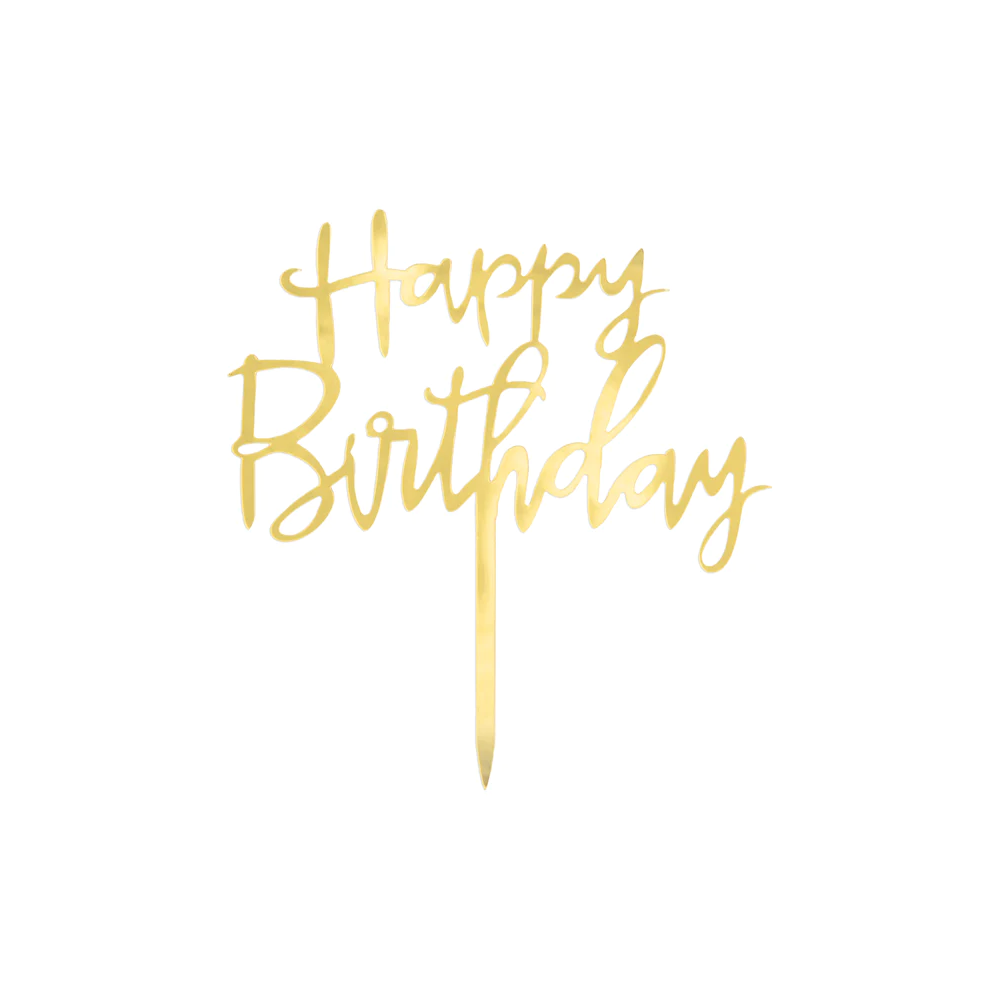 Topper na tort Happy Birthday - złoty, 13 x 13,5 cm