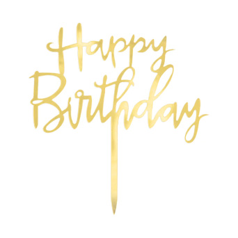Topper na tort Happy Birthday - złoty, 13 x 13,5 cm
