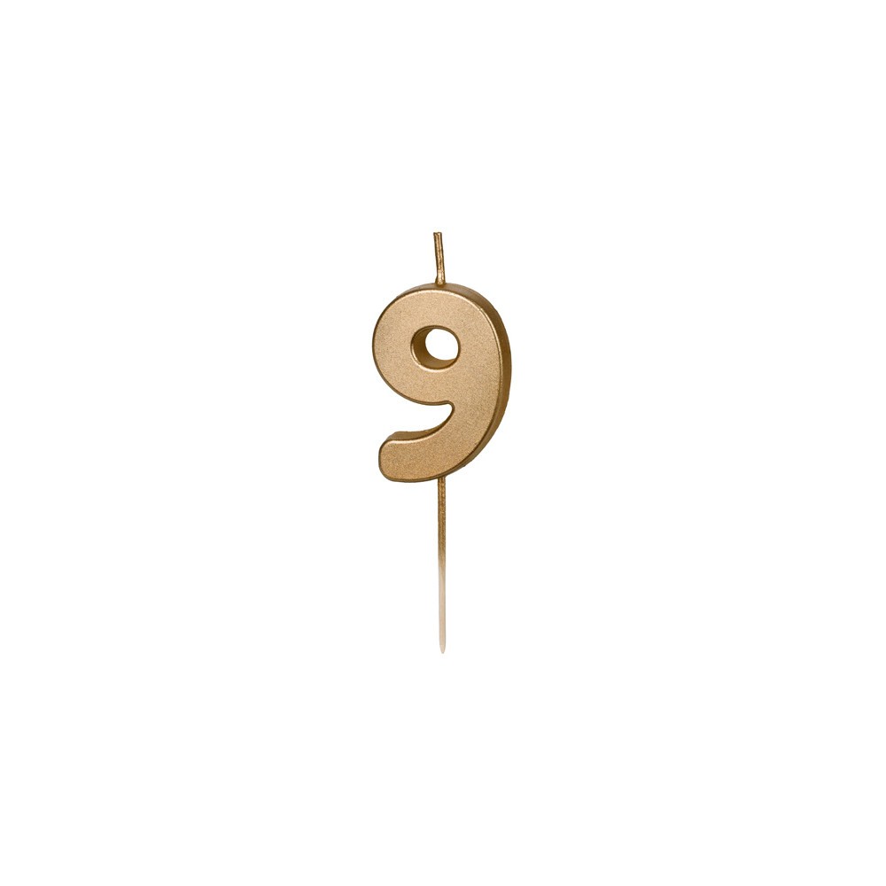 Birthday candle, number 9 - gold, 4,5 cm