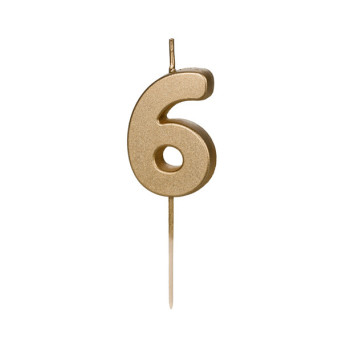 Birthday candle, number 6 - gold, 4,5 cm