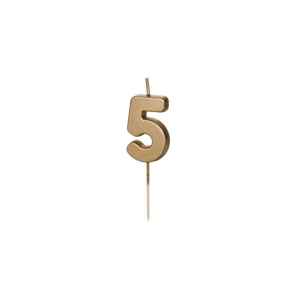Birthday candle, number 5 - gold, 4,5 cm