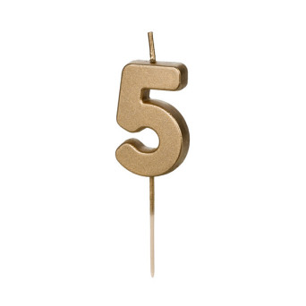 Świeczka urodzinowa cyferka 5 - złota, 4,5 cm