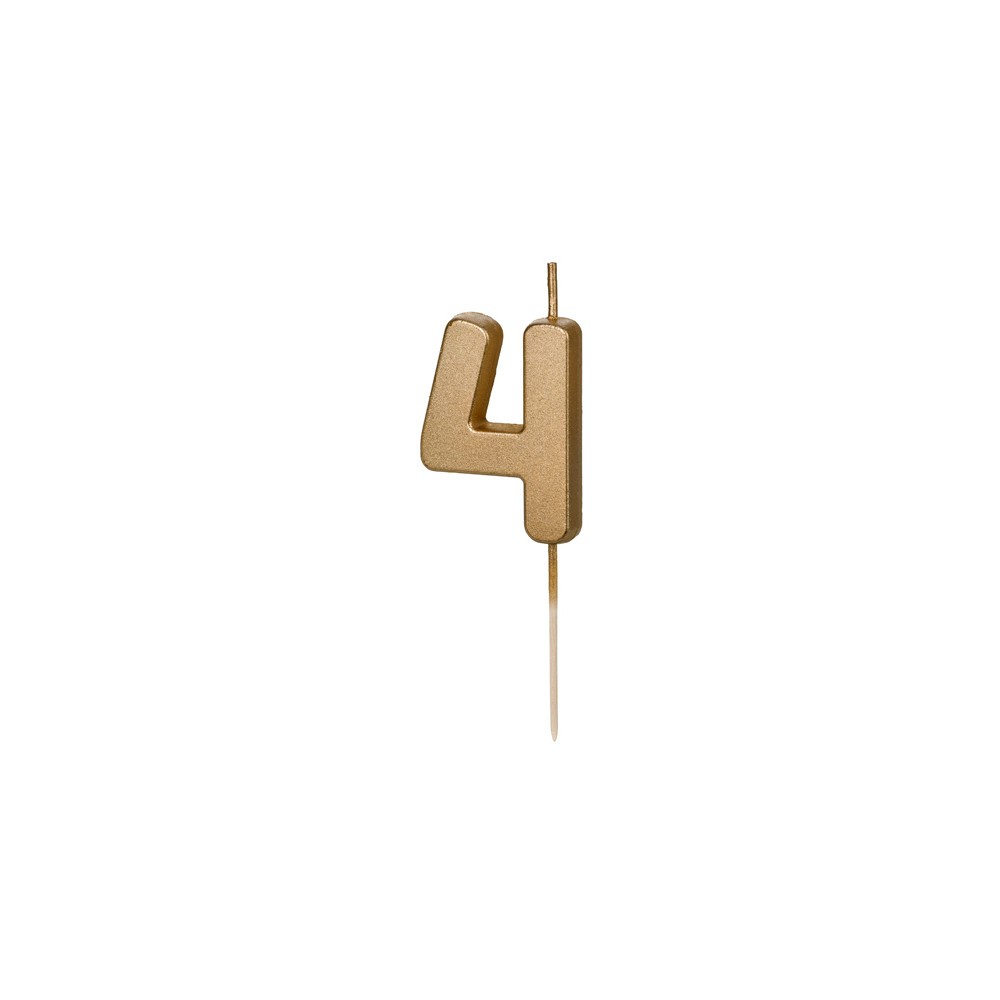 Birthday candle, number 4 - gold, 4,5 cm