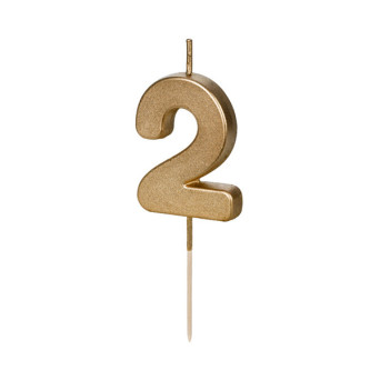 Świeczka urodzinowa cyferka 2 - złota, 4,5 cm