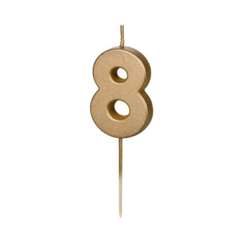 Birthday candle, number 8 - gold, 4,5 cm