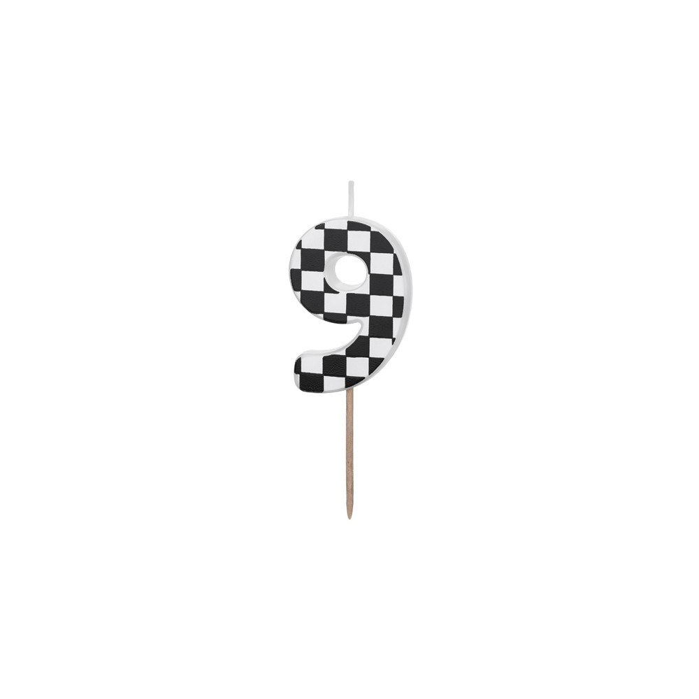 Birthday candle, number 9 - black and white, 5,5 cm