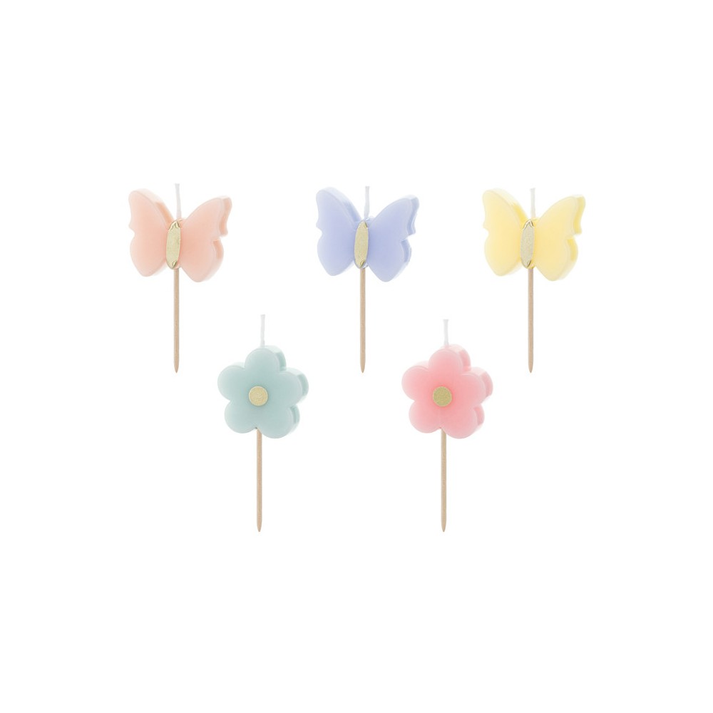 Birthday candles Butterflies and Flowers - 3,5 cm, 5 szt.