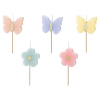 Birthday candles Butterflies and Flowers - 3,5 cm, 5 szt.