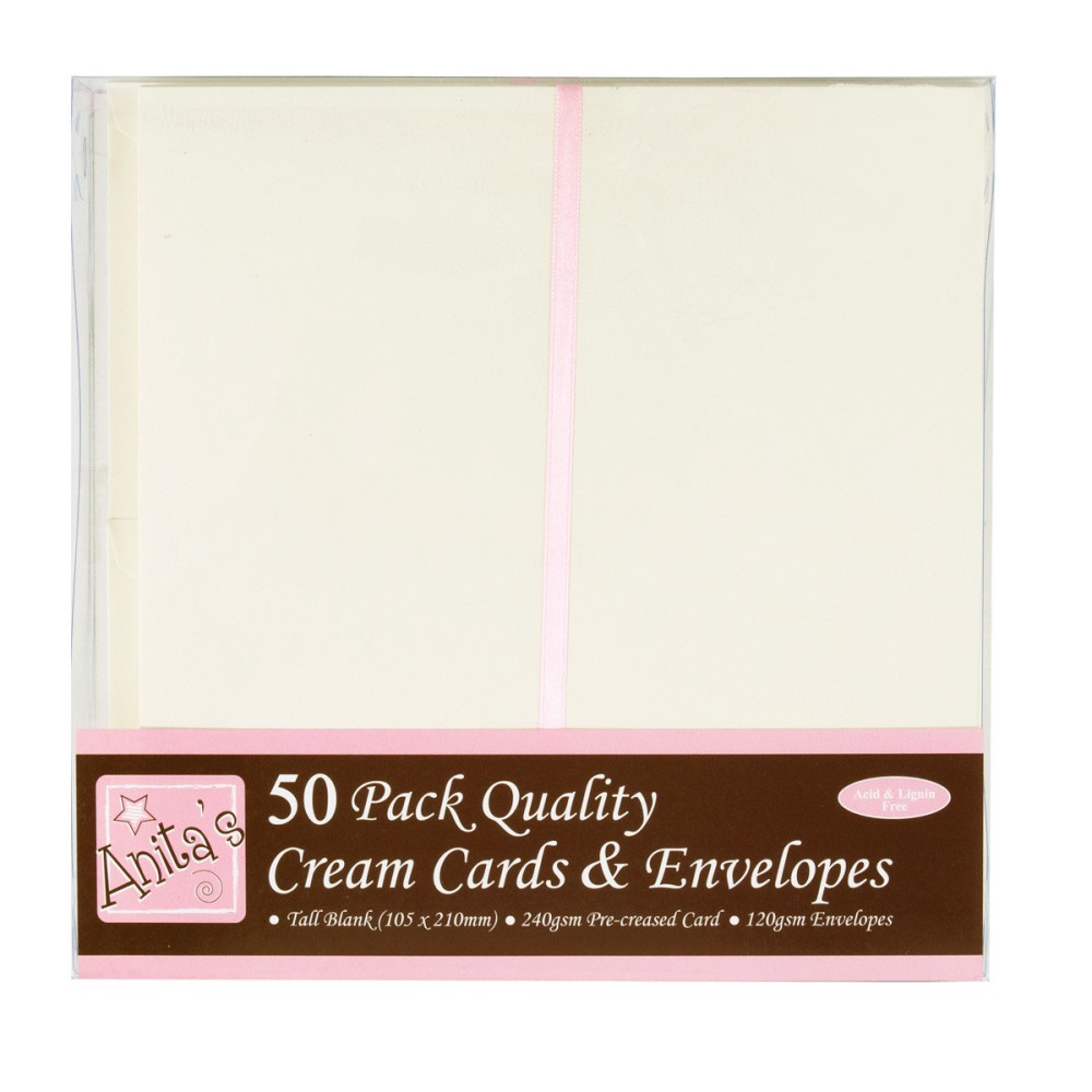 TALL CARDS & ENVELOPES SET - ANITA'S - CREAM, 50 PCS