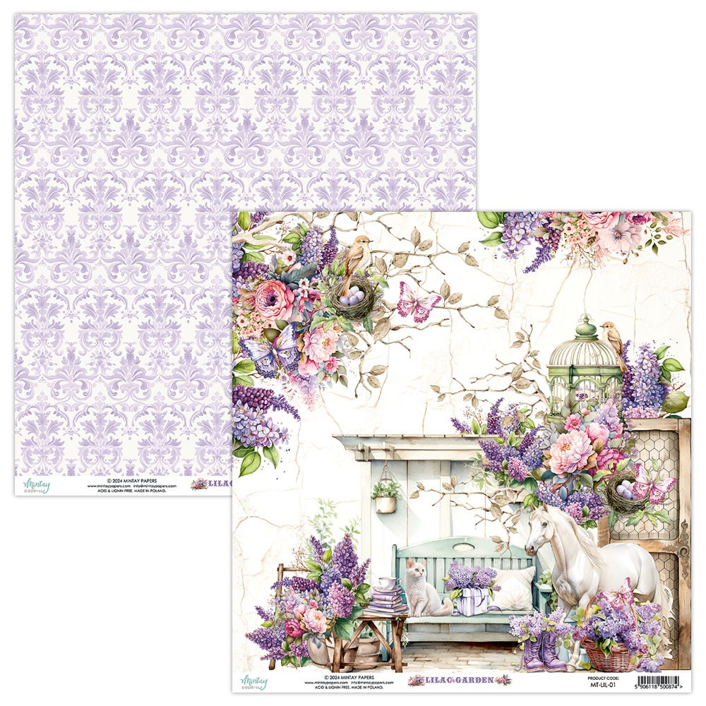 Scrapbooking paper 30,5 x 30,5 cm - Mintay - Lilac Garden 01