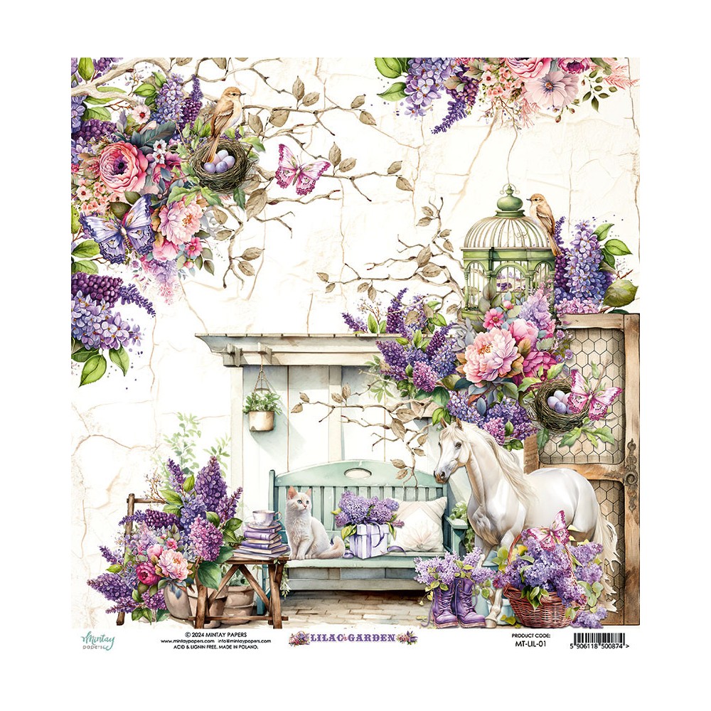 Papier do scrapbookingu 30,5 x 30,5 cm - Mintay - Lilac Garden 01