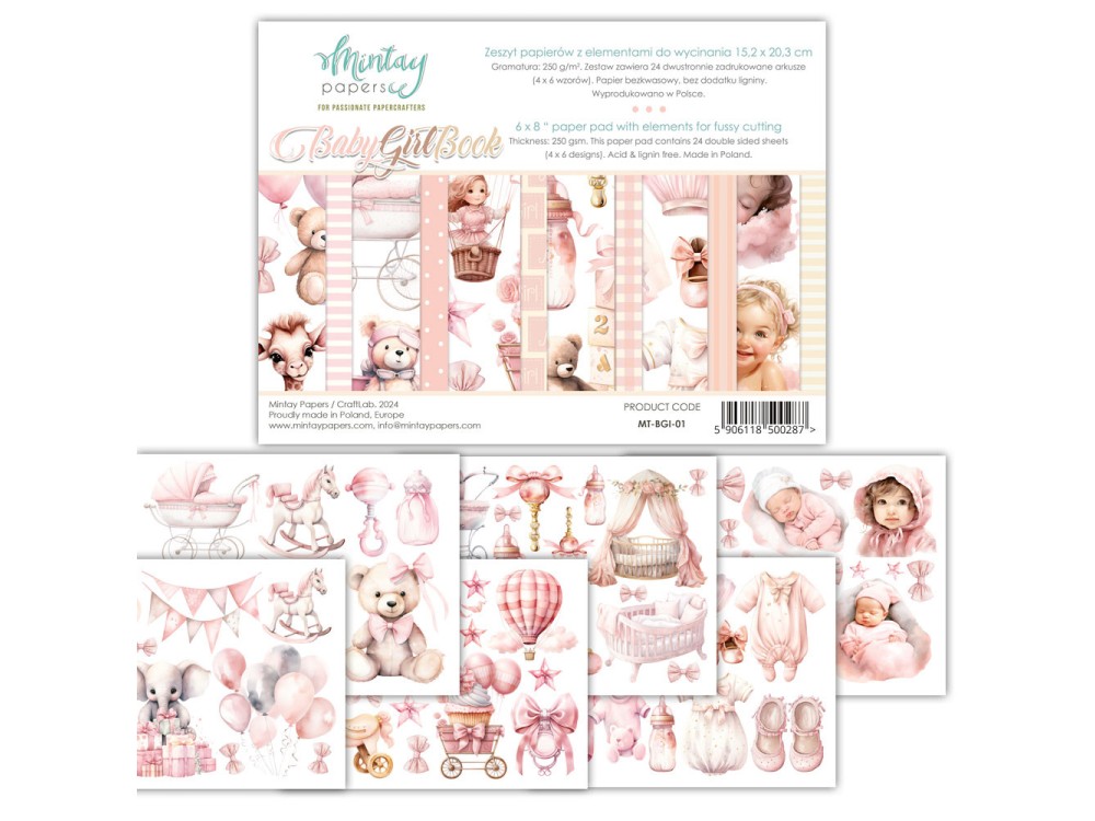 Zestaw papierów do scrapbookingu 15,2 x 20,3 cm - Mintay - Baby Girl Book