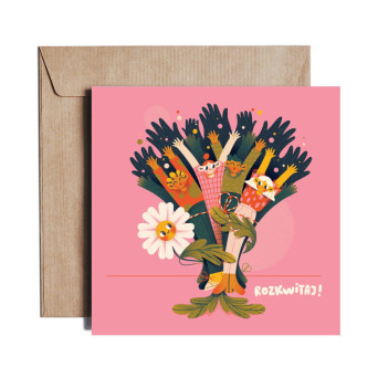 Greeting card - Pieskot - Rozkwitaj!, 14,5 x 14,5 cm