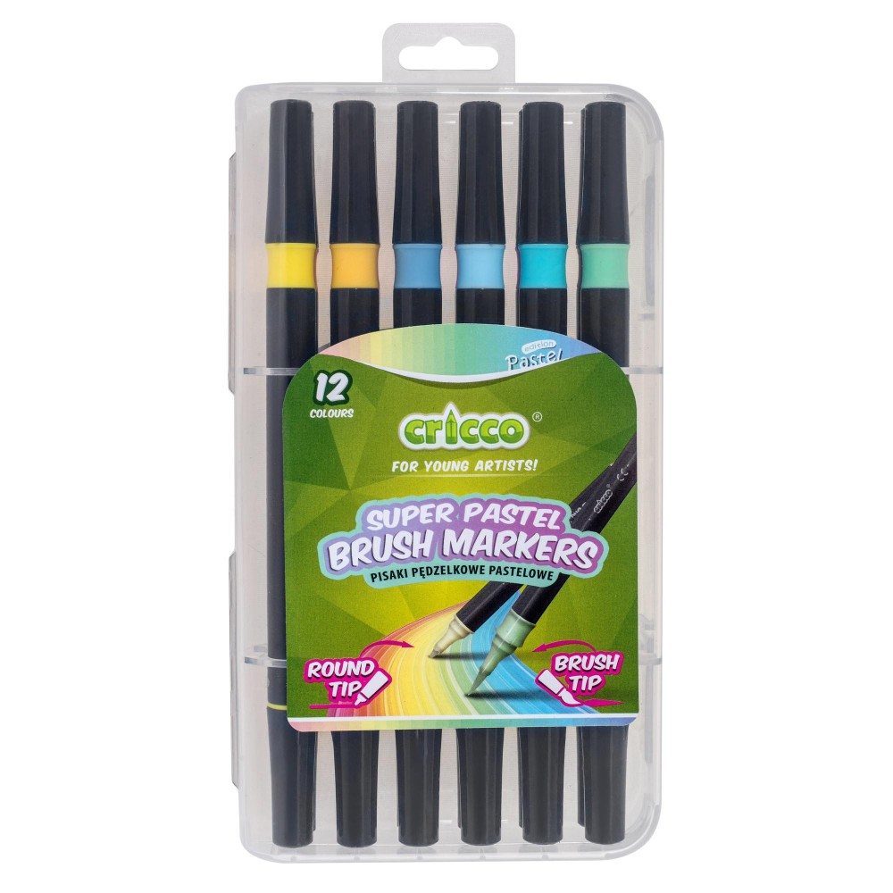 Pisaki pędzelkowe dwustronne - Cricco - pastelowe, 12 kolorów