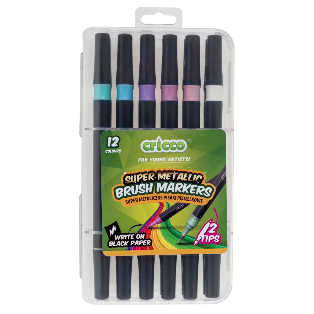 Set of double-sided brush markers - Cricco - metallic, 12 colors