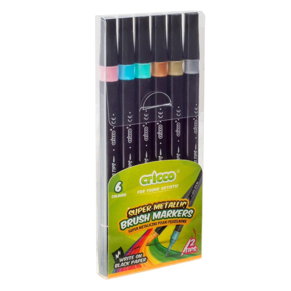 Set of double-sided brush markers - Cricco - metallic, 6 colors