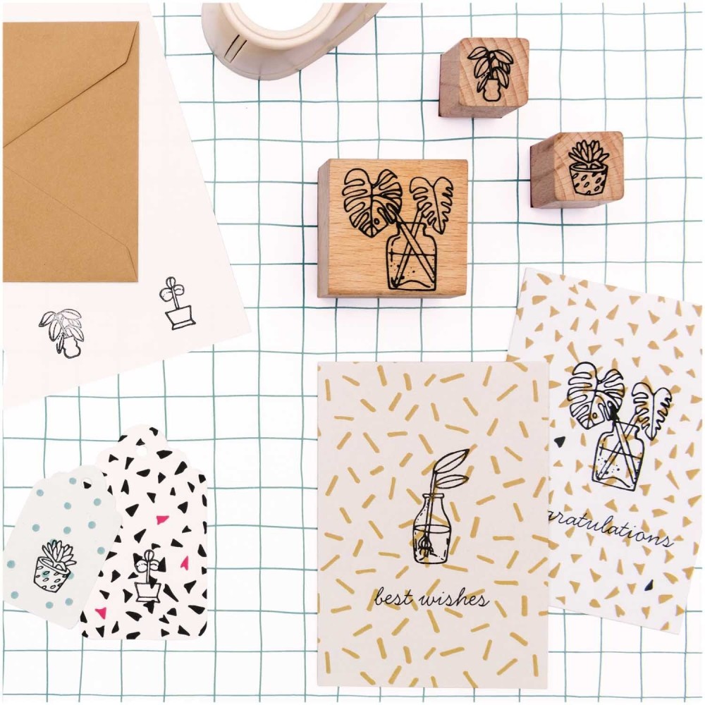 Wooden stamp set - Paper Poetry - Hygge Plants, 7 pcs.