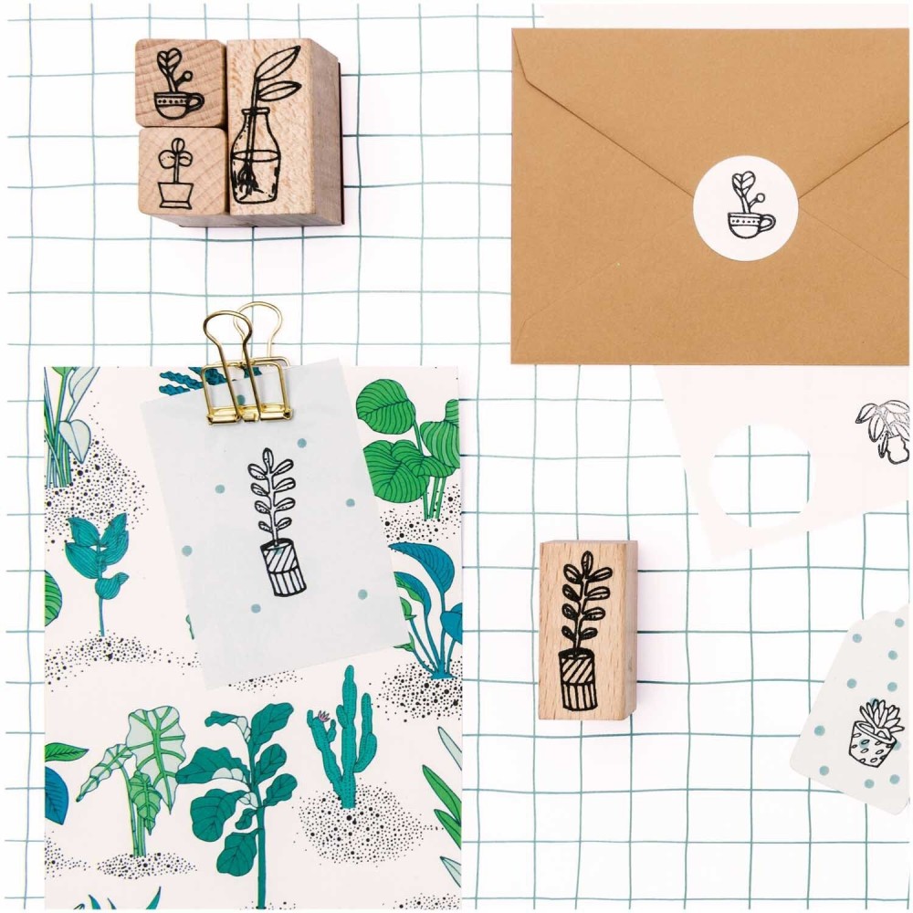 Wooden stamp set - Paper Poetry - Hygge Plants, 7 pcs.