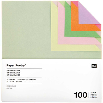 Papier origami Duo Color Pastel - Paper Poetry - 15 x 15 cm, 100 ark.