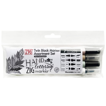 Zestaw pisaków Zig Twin Black Marker - Kuretake - 4 szt.