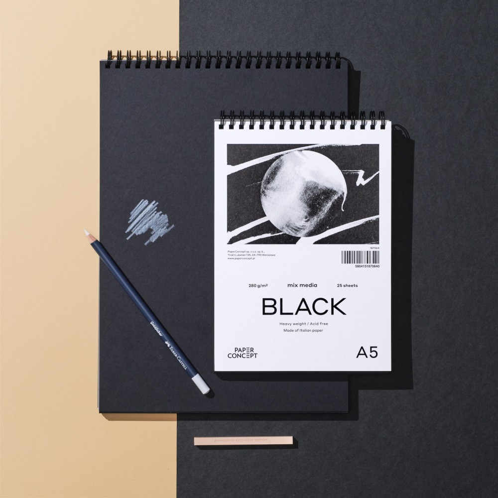 Mix Media Black spiral paper pad - PaperConcept - smooth A4 280 g 25 sheets