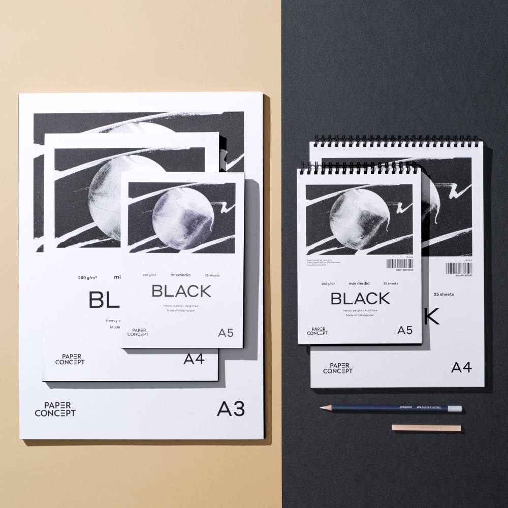 Blok uniwersalny Mix Media Black - PaperConcept - smooth A5 280 g 25 ark.