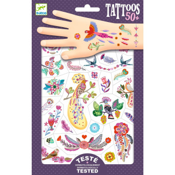 Set of washable tattoos for kids - Djeco - Exotic Birds