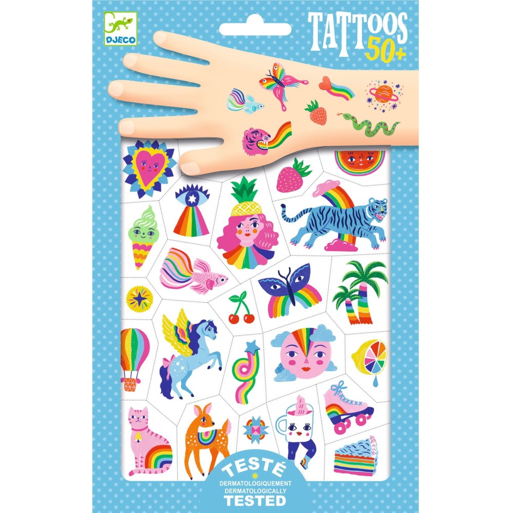Set of washable tattoos for kids - Djeco - Neon Rainbow
