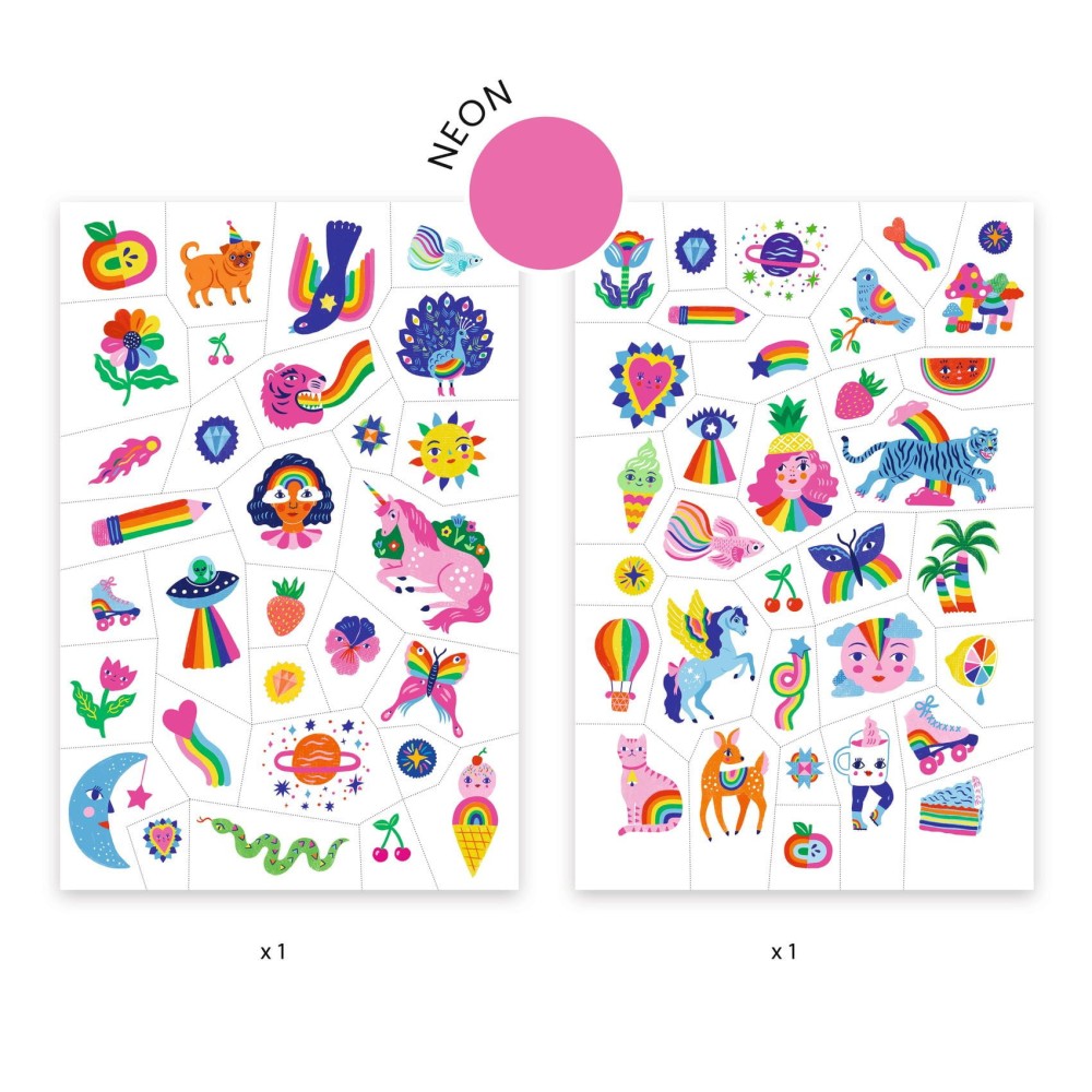 Set of washable tattoos for kids - Djeco - Neon Rainbow
