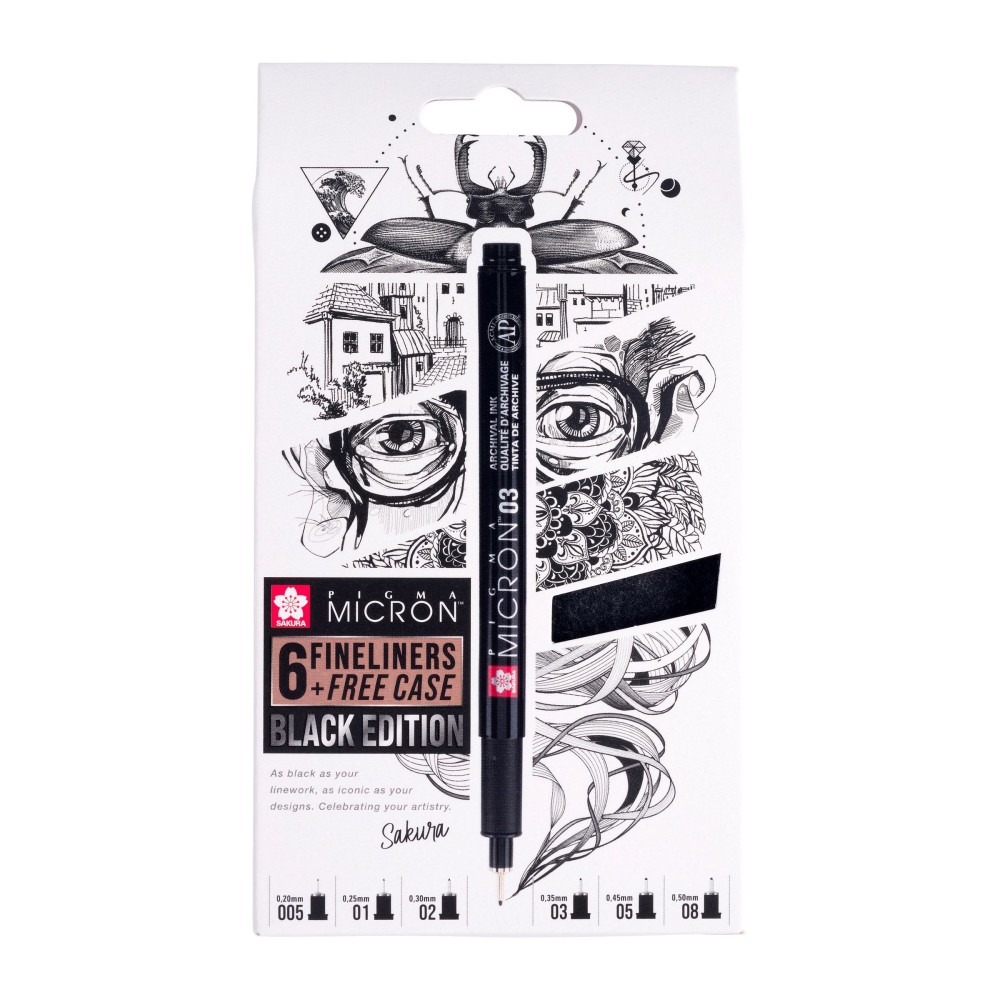 Set of Pigma Micron Fineliners with case - Sakura - 6 pcs.